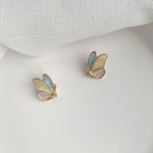 彩色蝴蝶耳環 飾品 耳釘 網美 高級感 耳飾 氣質百搭 耳環 韓國 耳針