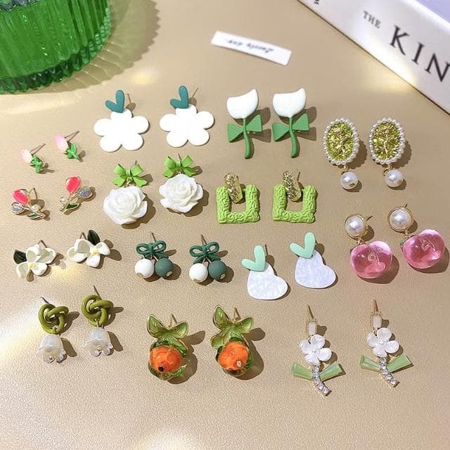 清新綠花朵耳環 飾品 耳釘 網美 高級感 耳飾 氣質百搭 耳環 韓國 耳針