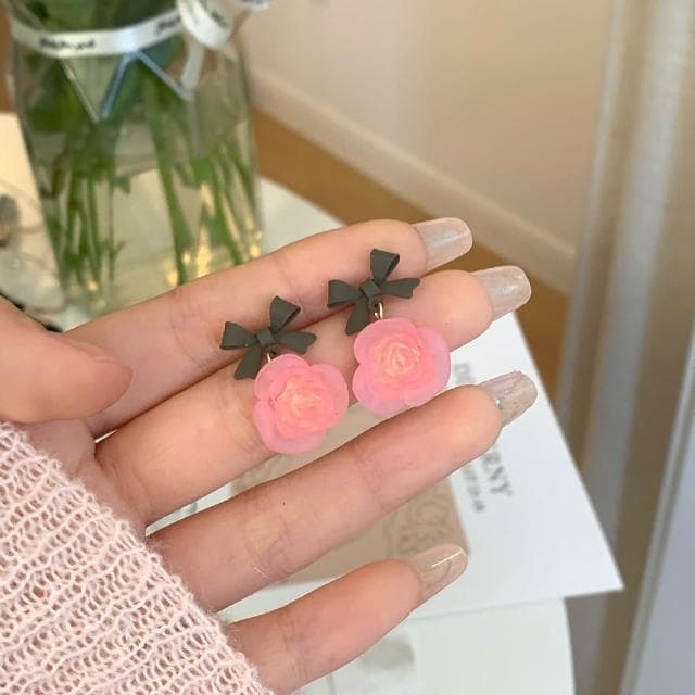 雙色玫瑰耳環 飾品 耳釘 網美 高級感 耳飾 氣質百搭 耳環 韓國 耳針