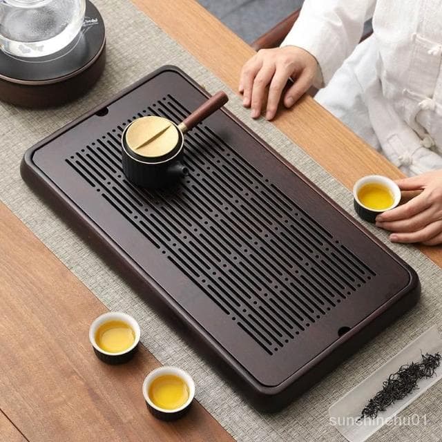 免運  茶盤傢用排儲水式功夫茶具託盤竹實木長方形小型茶海瀝水幹泡茶臺