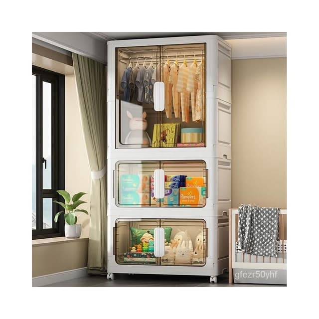 熱賣款 超大80cm收納櫃 免安裝折疊儲物櫃 寶寶衣服收納櫃 嬰兒童衣櫥 塑料收納櫃 家用零食儲物櫃 帶門防塵櫃 櫃子