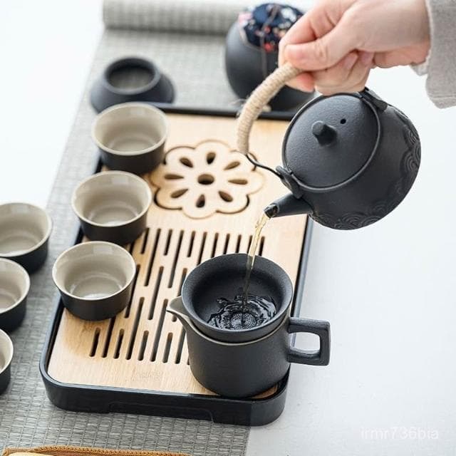 宅配免運🚛破損包賠✨日式黑陶 旅行功夫茶具 茶器 泡茶組 小套裝便攜收納包簡約泡茶壺茶杯 戶外提樑壺