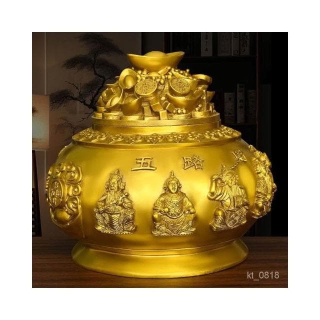 聚寶盆 五路財神聚寶盆 帶蓋聚寶盆擺件 招財擺飾 風水擺件 開幕送禮 入厝禮物