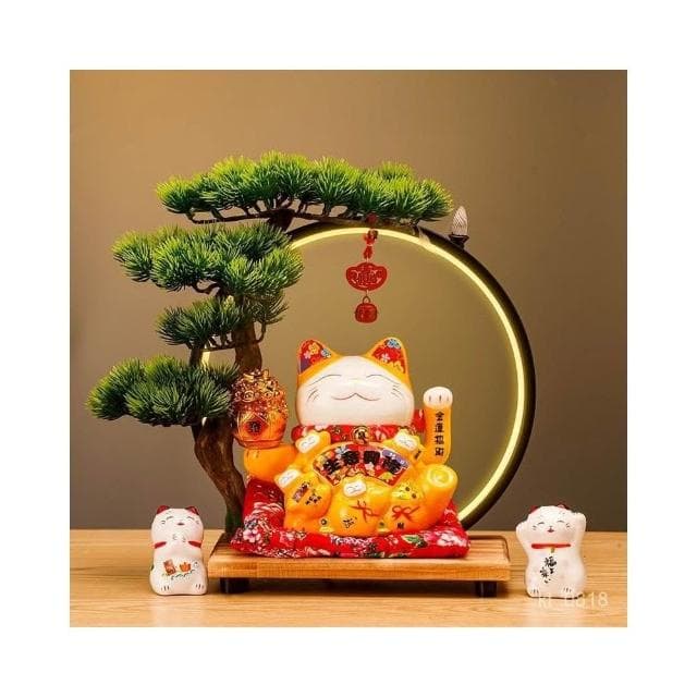 招財貓 搖手招財貓  玄關 燈圈 倒流香招財貓擺件 開運 招財擺飾 風水擺件 入厝禮物 開幕送禮