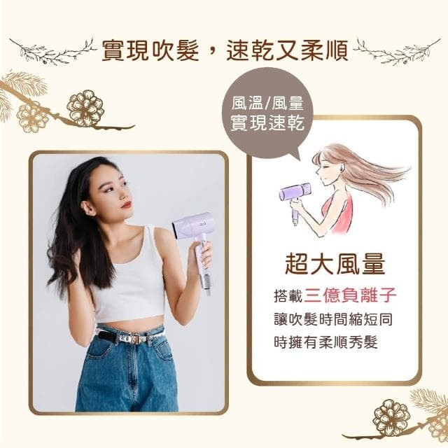 ISITO 高效速乾負離子吹風機 高轉速 2段風速 3億負離子 反向出風清潔 磁吸吹嘴 IS-24E05D