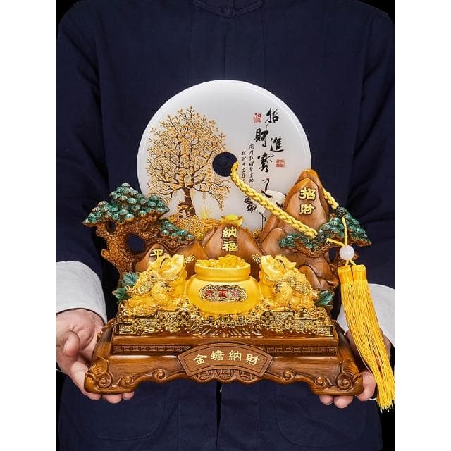 金蟾聚寶盆擺件招財聚財平安扣客廳酒櫃辦公室裝飾品開業禮物高檔