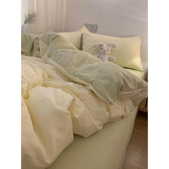 超柔軟糯水洗棉四件套奶綠色床單床笠款宿舍被套三件套非純棉全棉