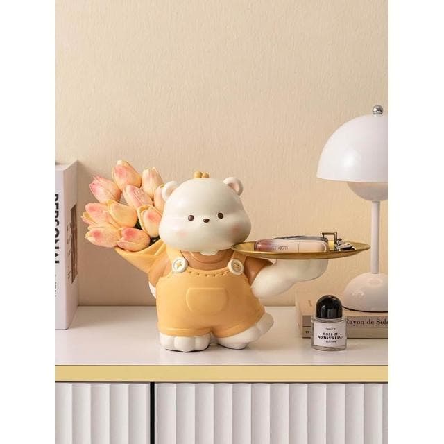 可愛小熊玄關鑰匙收納託盤擺件客廳茶几電視櫃插花裝飾品喬遷禮物