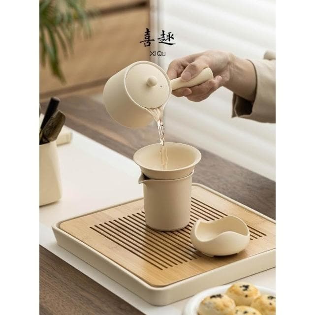 輕奢高檔側把壺功夫茶具套裝中式家用陶瓷喝茶杯幹泡盤伴手禮