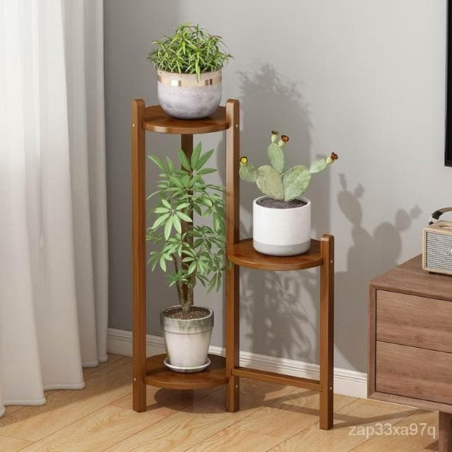 限時特惠 新中式花架子室內傢用客廳植物架落地式雙層多功能置物架盆栽盆景 多層花架 花盆 花架 花架 實木花架盆栽架 多