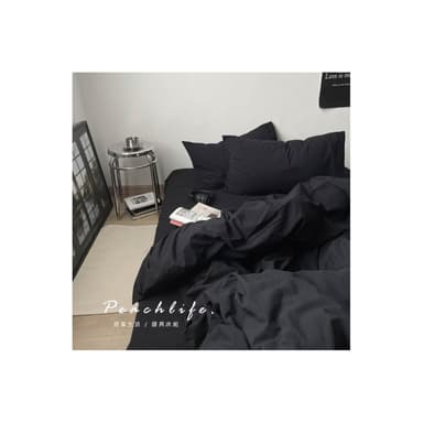 peachlife. 經典水洗棉黑色床包組 黑色床包 經典黑色 床包被套枕套 簡約床包 黑色床單