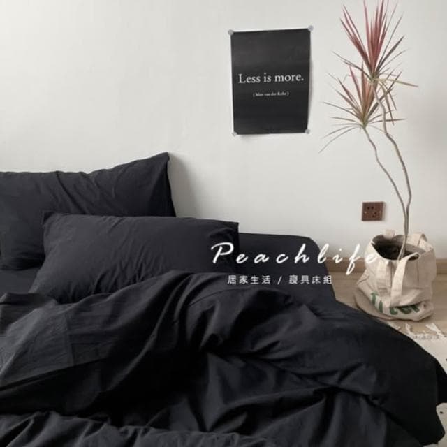 peachlife. 經典水洗棉黑色床包組 黑色床包 經典黑色 床包被套枕套 簡約床包 黑色床單