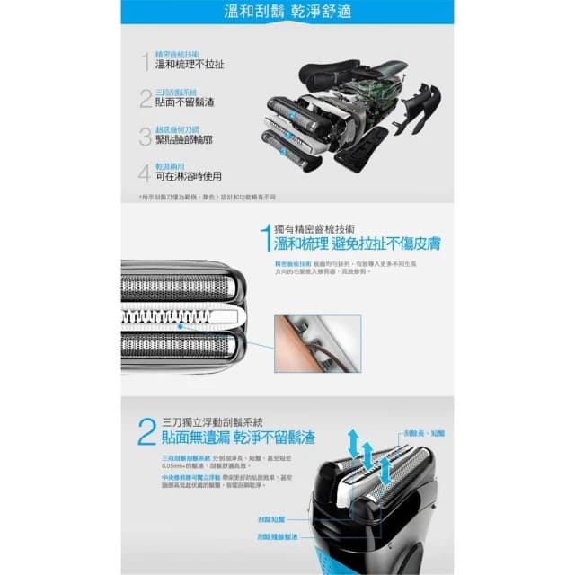 【BRAUN 百靈】BRAUN 百靈電動刮鬍刀 3040S 百靈刮鬍刀 三鋒系列電動刮鬍刀/電鬍刀-藍 乾濕兩用 3040s