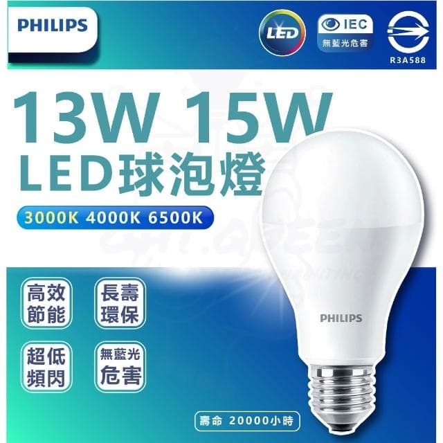 【Philips 飛利浦】易省燈泡 G3 LED 燈泡 13W 15W 省電燈泡 E27 節能燈泡