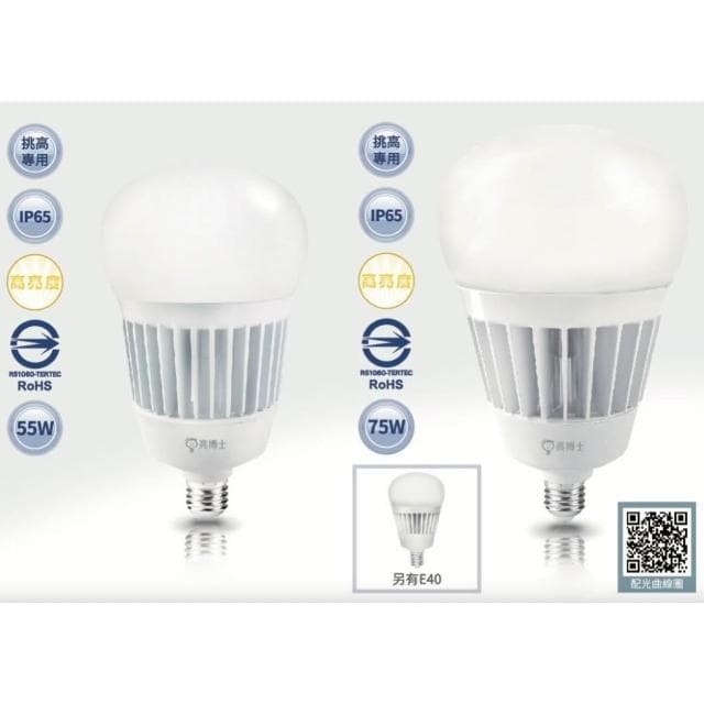 【亮博士】亮博士 LED 超高光效大瓦數球泡燈 55W／75W 挑高專用 防水防塵IP65 大燈泡