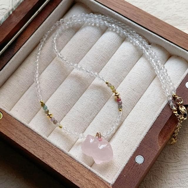 【Paiya 派亞】可愛貓 天然 粉水晶 紫水晶 黃水晶小貓吊墜 碧玺 項鏈 吊墜交換禮物/過年送禮