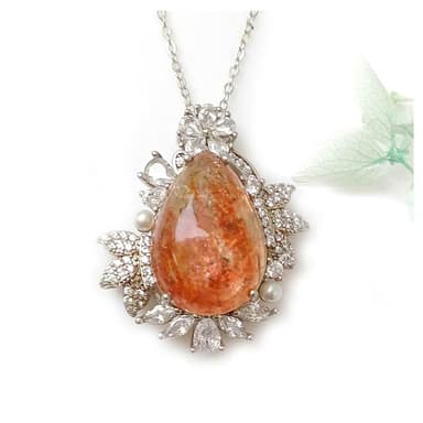 【KATE】銀飾 華麗璀璨花葉天然金太陽石純銀項鍊 12.07ct 金太陽石 能量石 提升正能量 增加自信心 天然水晶 生日禮物 情