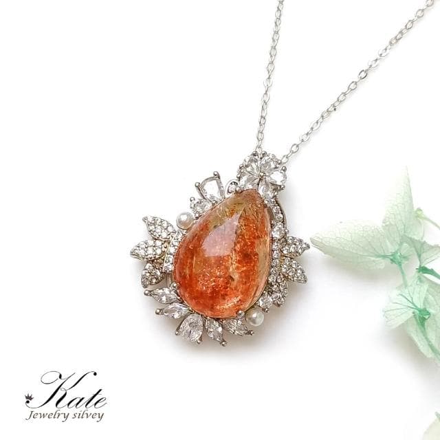 【KATE】銀飾 華麗璀璨花葉天然金太陽石純銀項鍊 12.07ct 金太陽石 能量石 提升正能量 增加自信心 天然水晶 生日禮物 情