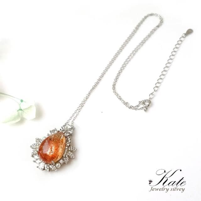 【KATE】銀飾 華麗璀璨花葉天然金太陽石純銀項鍊 12.07ct 金太陽石 能量石 提升正能量 增加自信心 天然水晶 生日禮物 情