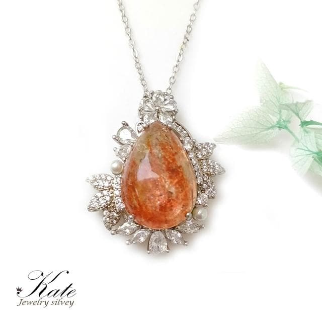 【KATE】銀飾 華麗璀璨花葉天然金太陽石純銀項鍊 12.07ct 金太陽石 能量石 提升正能量 增加自信心 天然水晶 生日禮物 情