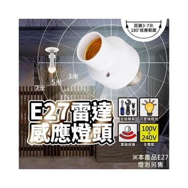 ✨台灣現貨∣免運▸E27 雷達感應燈頭ˍ高敏感ˍ燈座ˍ人體感應ˍLED 燈泡ˍ智能燈座ˍ感應燈ˍ小夜燈ˍ夜燈
