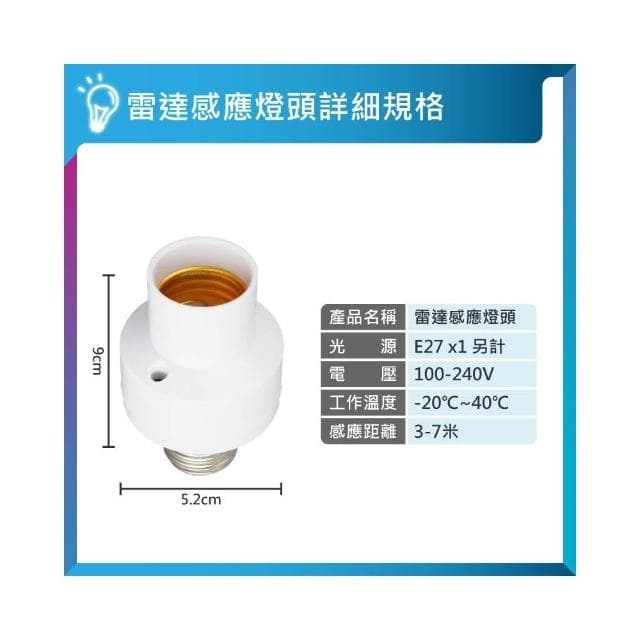 ✨台灣現貨∣免運▸E27 雷達感應燈頭ˍ高敏感ˍ燈座ˍ人體感應ˍLED 燈泡ˍ智能燈座ˍ感應燈ˍ小夜燈ˍ夜燈