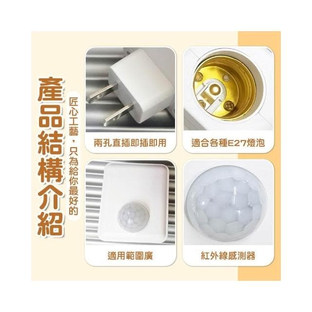 ✨台灣現貨∣免運▸E27 紅外線感應插座ˍ燈座ˍ人體感應ˍLED 燈泡ˍ智能燈座ˍ感應燈ˍ小夜燈ˍ夜燈ˍ雷達