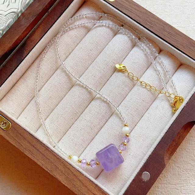 【Paiya 派亞】粉晶 西柚粉水晶搭配淡藍色超細切面尖晶項鏈 鎖骨鏈交換禮物/過年送禮