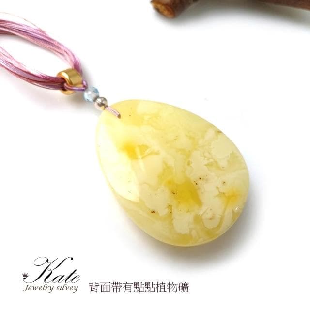 【KATE】銀飾 豐盈水滴波羅的海天然白花蜜蠟項鍊 頂級波羅的海琥珀 瓷白蜜蠟 植物珀 拓帕石 古典雅致 生日禮物 情人禮物