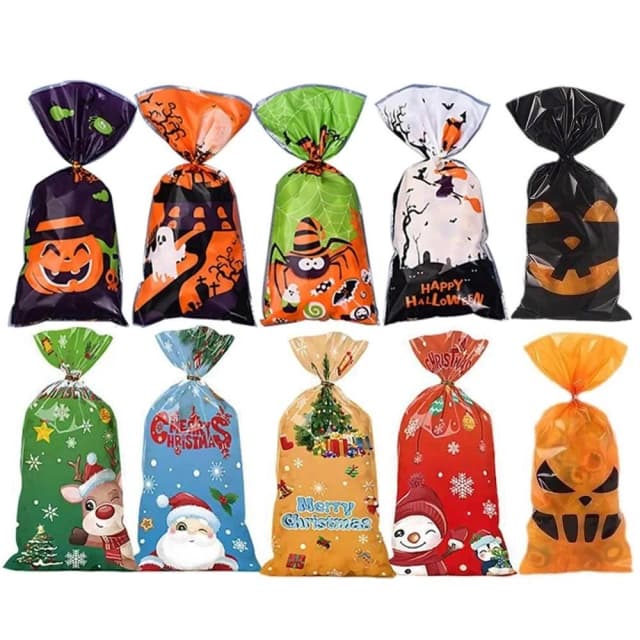 節慶禮物袋 (萬聖節 聖誕節 平口禮物袋  50入 禮品袋 糖果餅乾袋 空袋 派對佈置 活動道具)