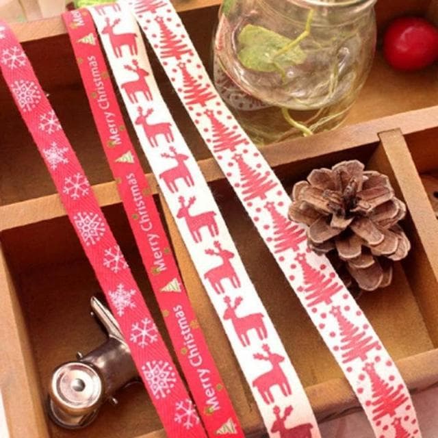 聖誕螺紋緞帶 (聖誕節 紅色聖誕樹 快樂螺紋彩帶 緞帶 包裝禮物用品 22碼 不挑款)