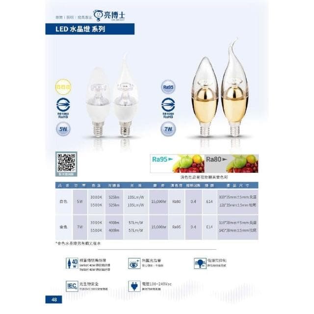 【亮博士】亮博士 LED 5W/7W 水晶燈 E14燈頭 尖清 拉尾 蠟燭燈 黃光 白光 拉尾燈泡 夜燈美術燈蠟燭燈