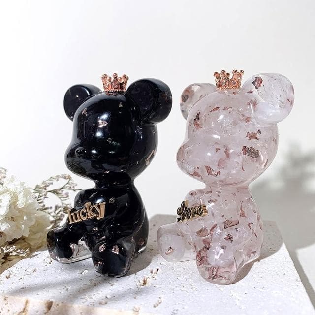 【Dawn Fashion 彤恩時尚】水晶情人熊 幸運愛上你  白水晶 黑曜石//父親節禮物/情人節禮物//生日禮物