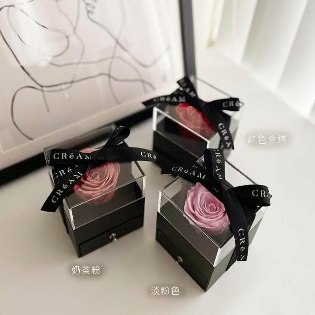 【CReAM】Letitia永生花純銀施華洛世奇水晶鋯石女項鍊玫瑰花禮盒(生日 禮物 送禮 禮盒)
