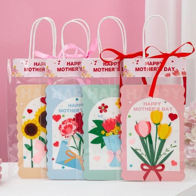 DIY母親節賀卡禮品袋(母親節 教師節 材料包 花束禮袋 花朵賀卡 感謝卡 禮物卡 祝福卡 手提袋)