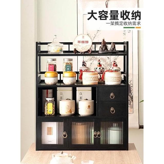  小柒家Mercure 桌面茶具置物架茶桌博古架茶葉架子收納茶臺小型杯架茶櫃實木中式