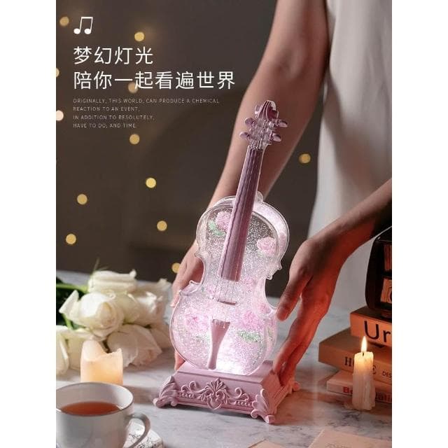 小提琴擺件 飄雪花音樂盒 音樂盒 水晶球 小女孩實用生日禮物 