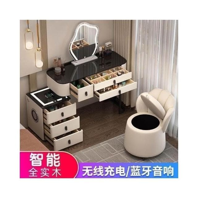 梳粧檯實木臥室智能家居多功能北歐黑科技化妝臺音響藍牙輕奢簡約