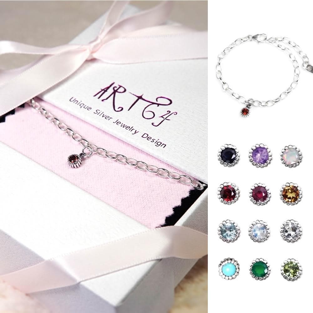 【ART64】天然石純銀寶寶手鍊 彌月禮盒 12款誕生石設計 新生兒/兒童生日祝福禮首選(附禮物提袋與擦銀布)