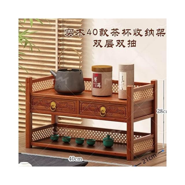 茶具小型多层古风桌上置物架  雙層置物架 馬克杯架 杯櫃  储物实木桌面茶水杯收纳架 置物高档摆放桌上客厅