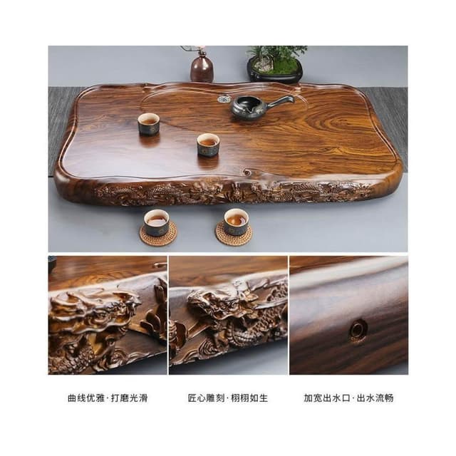 黑檀木茶盤 實木精雕雙龍戲珠大號茶盤 加厚排水小茶臺 茶具 茶 茶壺 小茶臺 小茶盤