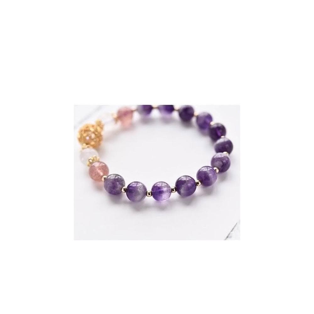 【開運堂】送紫南宮過爐錢母天然夢幻紫水晶鍍金手鍊招桃花轉運水晶串珠手鍊飾品開運水晶