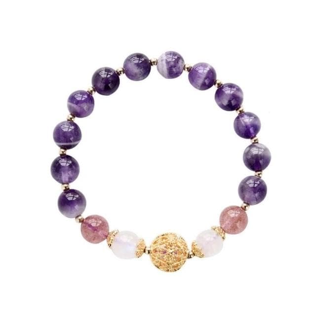 【開運堂】送紫南宮過爐錢母天然夢幻紫水晶鍍金手鍊招桃花轉運水晶串珠手鍊飾品開運水晶