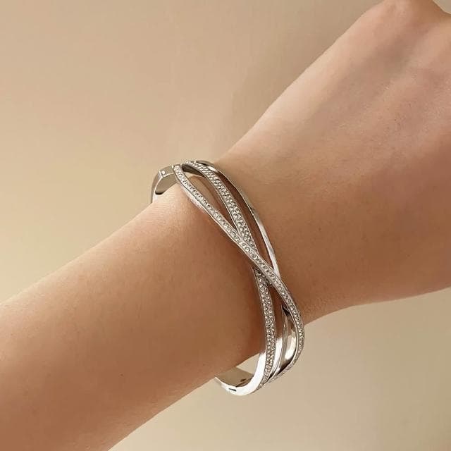 【CReAM】Twila閃耀奢華亮鑽水鑽交錯金銀色玫瑰金色女手環手鐲(生日 禮物 送禮 禮盒)