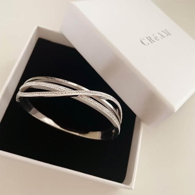 【CReAM】Twila閃耀奢華亮鑽水鑽交錯金銀色玫瑰金色女手環手鐲(生日 禮物 送禮 禮盒)