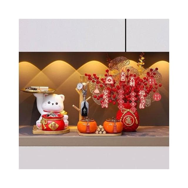 優選 招財貓鑰匙收納擺件 玄關擺件 招財貓入戶擺設 客廳裝飾品 搬傢喬遷新居禮物 招財納福收納擺件 放鑰匙 鑰匙收納