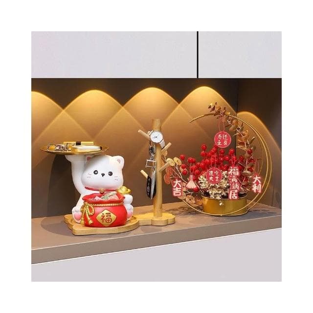 優選 招財貓鑰匙收納擺件 玄關擺件 招財貓入戶擺設 客廳裝飾品 搬傢喬遷新居禮物 招財納福收納擺件 放鑰匙 鑰匙收納