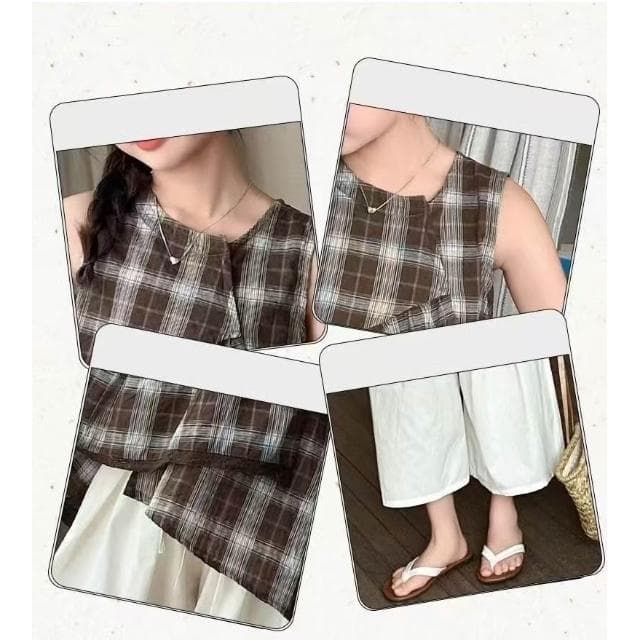 【Arbea】中大童120-170碼女童夏裝格紋套裝新兒童中大童夏季洋氣無袖上衣時髦兩件套【C1219】