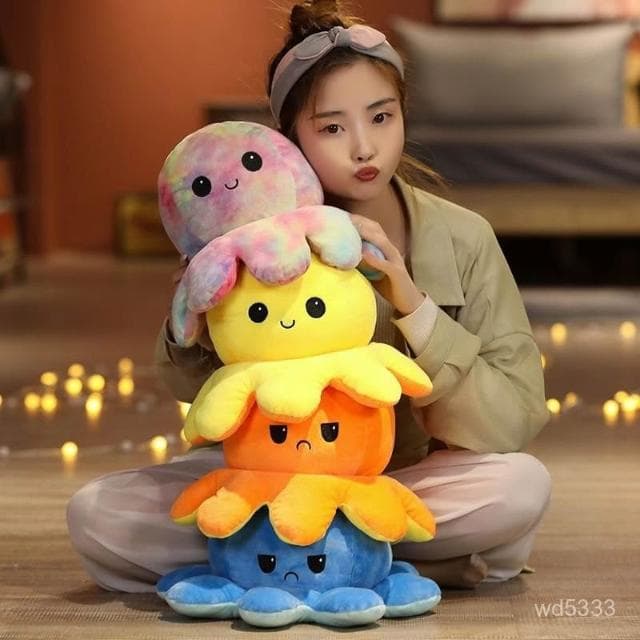 玩具女孩子雙麵章魚小公仔八爪魚毛絨玩具可翻麵變臉玩偶生日禮物