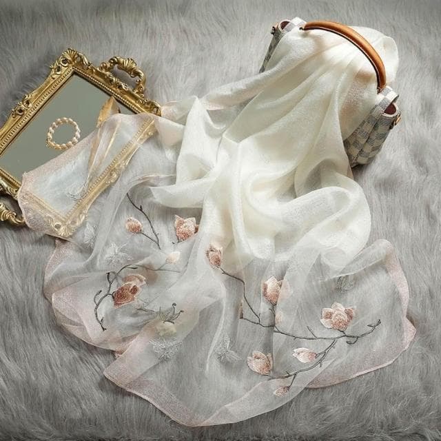 【巴黎精品】現貨+預購 絲質絲巾羊毛圍巾-花朵刺繡紗巾絲滑女配件6色a1gt2